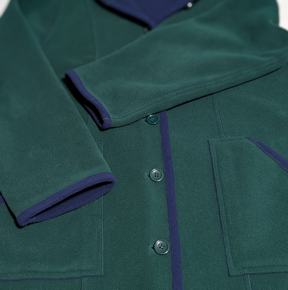 Susan Graver Dark Green/Navy Bonded Polar Fleece (Pea coat Style) Coat W/ Hood - Picture 7 of 11